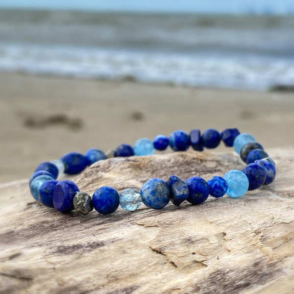 Lapis Lazuli / Pyrite / Aigue Marine / Bracelet Homme / Bracelet Femme