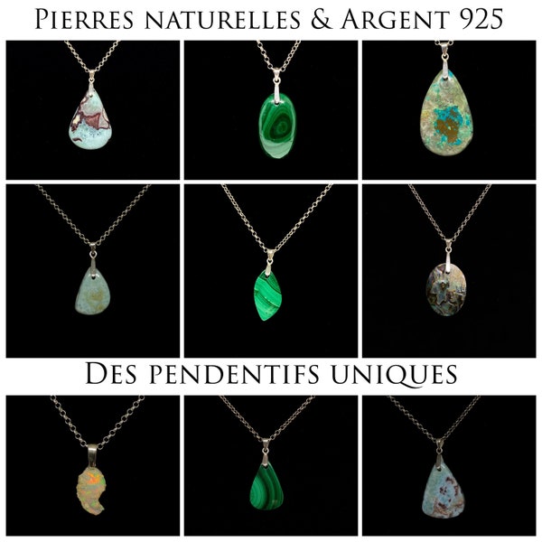 Pendentifs en pierres naturelles & Argent 925 / Mixte / Femme / Homme / Malachite / Opale / Larimar