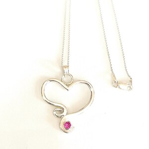 Sterling Silver Celtic Heart Necklace with Red Lab Ruby