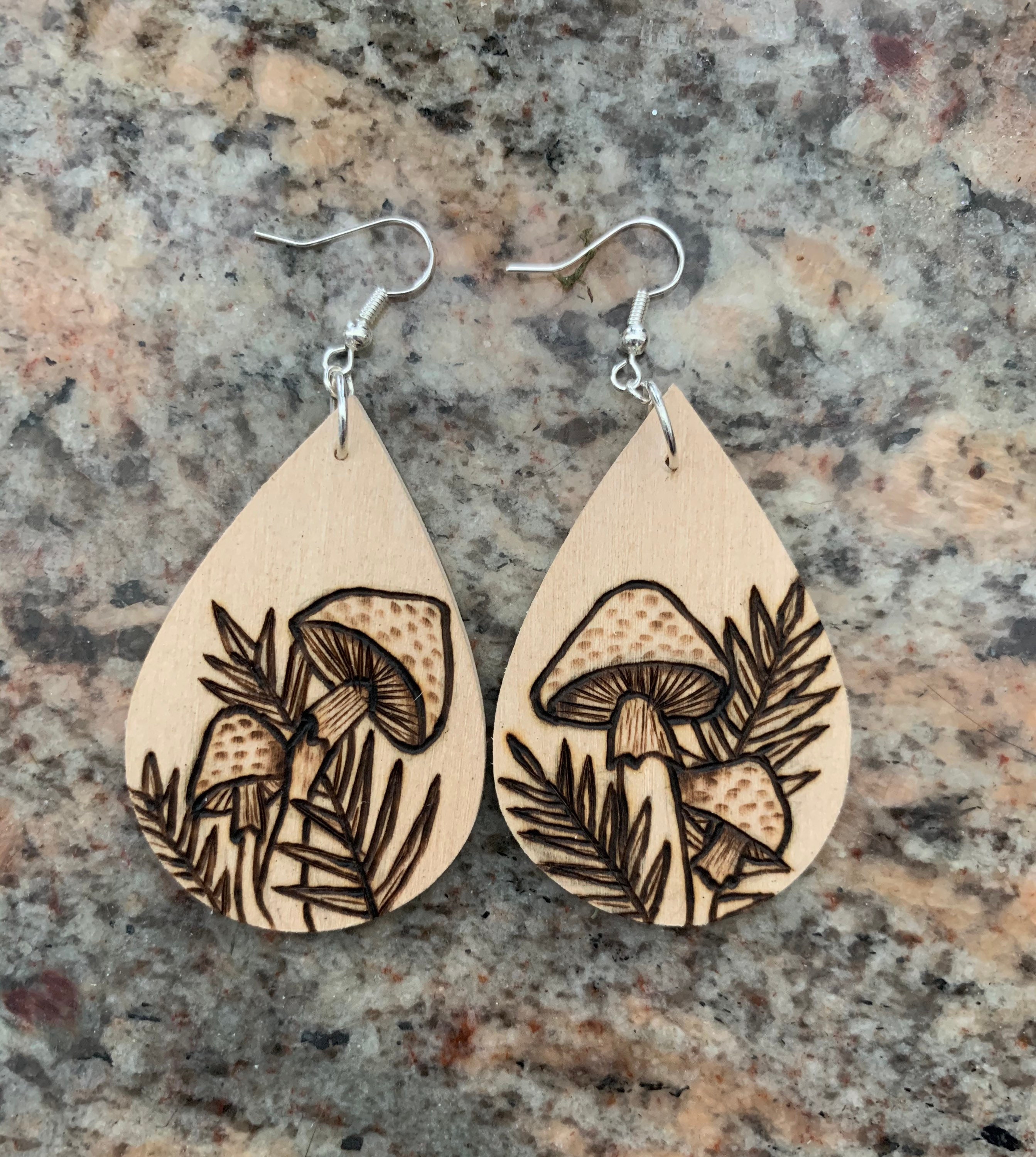 Mushroom Wood Burned Earrings Wood Burned Wood Earrings Etsy UK