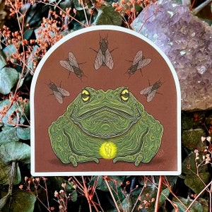 Vinyl Toad Sticker, digital painting, digital art sticker, stickers, frog sticker, bug sticker, entomology, gift for frog lover, fly sticker