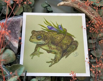 4x4 inch Crystal Toad Art Print, toad, toad art, art, artist, art print, frog, frogs, frog art