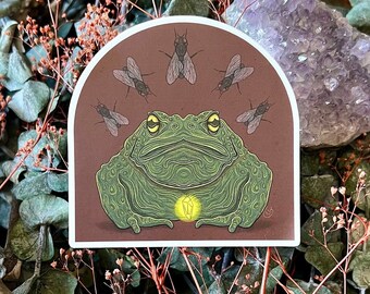 Vinyl Toad Sticker, digital painting, digital art sticker, stickers, frog sticker, bug sticker, entomology, gift for frog lover, fly sticker