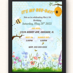It&#39;s My Bee-Day! | Bee Themed Birthday | Instant Download Invitation