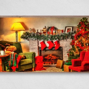 Christmas Art Print Samsung Frame TV Art | Printable Winter Art | Above Fireplace Art | Instant Download | Digital Download
