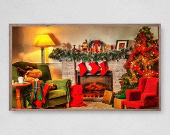 Christmas Art Print Samsung Frame TV Art | Printable Winter Art | Above Fireplace Art | Instant Download | Digital Download