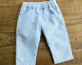 Pantalon en seersucker pour enfant, Intérieur entièrement doublé, coupe classique/coupe droite