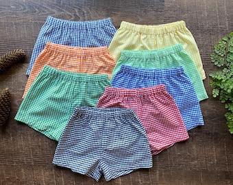 Gingham shorts for children / Size newborn to 10 years old / Short length and Knee length