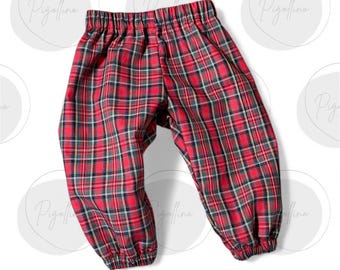 Geruite bubbelbroek met tartan | Volledig gevoerde baby- en peuterbroek | Kerstvakantie-outfit | Handgemaakte uniseks kinderbroekjes | 0-10 jaar