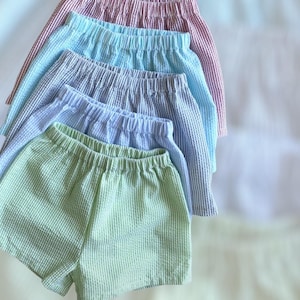 Pantalones cortos de seersucker para niños / Sin forro / Talla desde recién nacido hasta 10 años