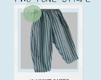 Two-Tone Cotton Stripe Pants for Kids | Slouchy Fit Baby & Toddler Trousers | Neutral Modern Handmade Clothing | Unisex Cotton Pants