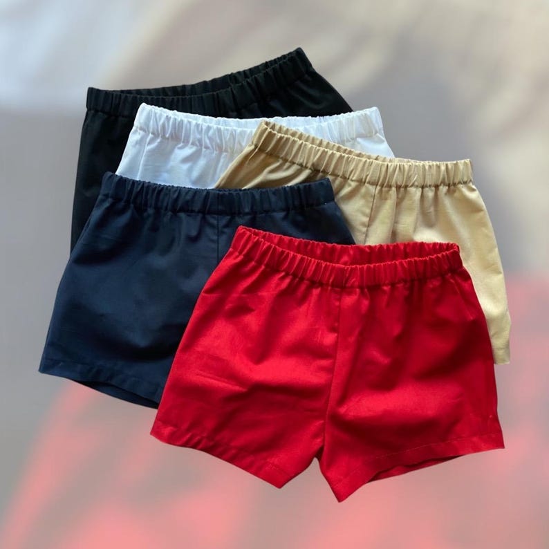 Solid Color Kids Shorts | Elastic Waist Toddler Children Shorts | Handmade Unisex Baby Bottoms | Summer & Everyday Playwear | Sizes 0–10 image 1