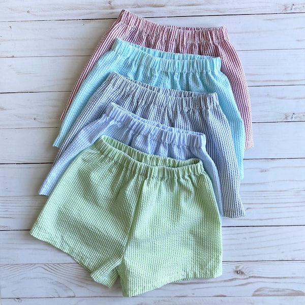 Short en seersucker pour enfant / Intérieur sans doublure / Taille nouveau-né à 10 ans / Court et longueur genou