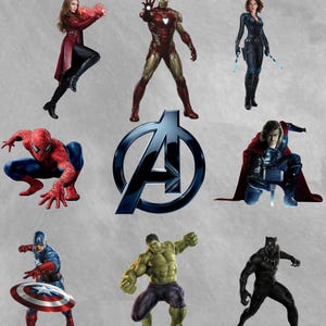 May include: A sticker collection sheet titled AVENGERS STICKER COLLECTION featuring Scarlet Witch, Iron Man, Black Widow, Spider-Man, Thor, Captain America, Hulk, and Black Panther, centered around a large metallic blue Avengers A logo.
