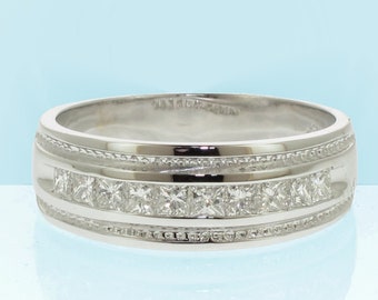 925 Sterling Silver Princess Cut Diamond Men's Ring, Wedding Band Ring Men's Engagement, Anniversary Band Ring, Wedding Ring for Men