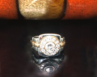 18k oro bi tono bisel conjunto diamante hombre anillo 1.85 quilates peso total