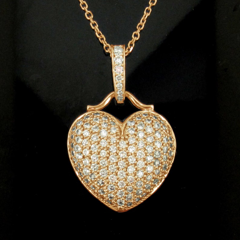 14k Gold Pave Set Diamond Heart Pendant 2 Carat Total Weight G Color ...
