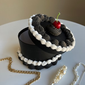 Black Fake Cake Box: Decorative Jewelry Storage Trinket Box