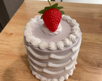 READY TO SHIP - White Strawberry Cake Jewelry Box