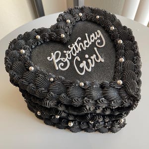 Black Heart Fake Cake Box: Hand-Painted Display Decor
