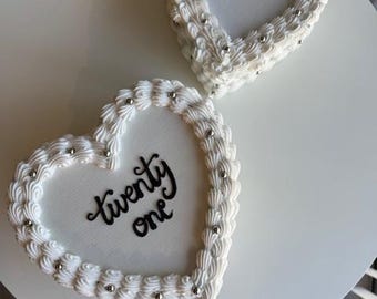 White Heart Fake Cake Box: Hand-Painted Display Decor