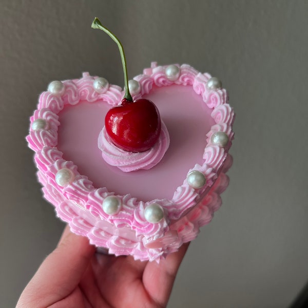 Mini boîte à bijoux rose clair / Boîte à bijoux Trinket / Y2K / Heart Cake / Viral Cake / Boîte à bijoux / Boîte à accessoires / Faux cerises