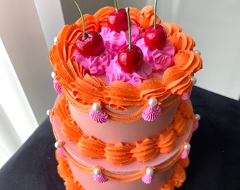 Orange and Pink Cherry Two Tier Cake