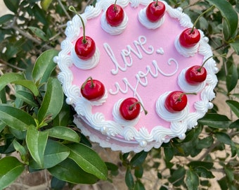 Custom Fake Cherry Cake Box/7inch/Retro Cake/Kitsch Cake/Fake Food Prop/Coffee Table Art/ Frosting Cake/ Photoshoot/ Display Cake