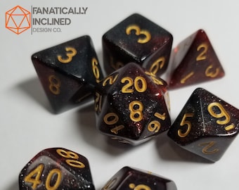 Red Black Galaxy Dice Set Swirl Mystical DND Dungeons and Dragons D20 Critical Role Polyhedral Pathfinder RPG TTRPG