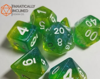 Lemon Lime Green Yellow Glitter Resin Dice Set DND Dungeons and Dragons Critical Role Polyhedral Pathfinder RPG TTRPG yellow