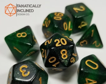 Green Black Galaxy Dice Set Swirl Mystical DND Dungeons and Dragons D20 Critical Role Polyhedral Pathfinder RPG TTRPG