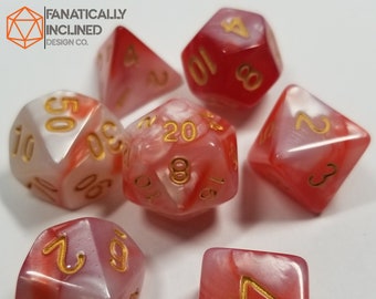 Red and White w/Gold Pearl Dice DND Dungeons and Dragons D20 Critical Role Polyhedral Pathfinder RPG Tabletop Gaming TTRPG Transformer holy