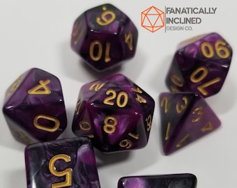 Purple and Black Pearl Dice Set DND Dungeons and Dragons Critical Role Polyhedral Pathfinder Tabletop Gaming TTRPG grape violet charcoal