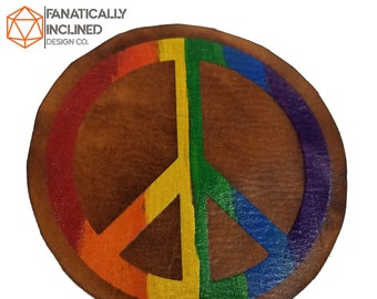 Peace Rainbow Leather Handmade Coasters Gift Love 70s Retro Hippie Hippy