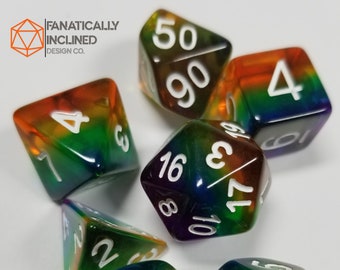 Translucent Rainbow Resin Dice Set DND Pride Dungeons and Dragons Critical Role Polyhedral Pathfinder RPG TTRPG yellow