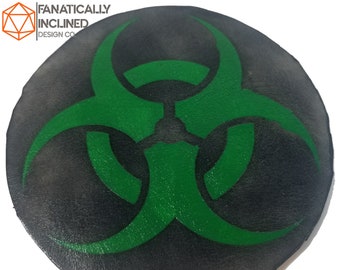 Green Biohazard Leather Handmade Coasters Gift Post Apocalyptic