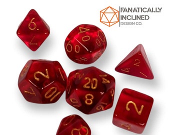 Mini 10mm Deep Red 7pc Dice Set DND Dungeons and Dragons Critical Role Polyhedral Pathfinder RPG TTRPG Warhammer 40K Gold Ink