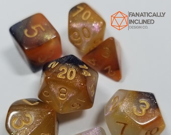 Black Orange White Koi Dice Set DND Dungeons and Dragons Critical Role Polyhedral Pathfinder Tabletop Gaming TTRPG Galaxy Sparkle Japan Fish