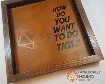 Niestandardowa, ręcznie robiona tacka do rzucania kostkami z dębu i skóry o wymiarach 7" x 7" DND Pathfinder Warhammer 40K D20 Critical Role