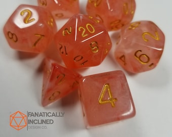 Orange Red Silk Dice Set Swirl Mystical DND Dungeons and Dragons D20 Critical Role Polyhedral Pathfinder RPG TTRPG