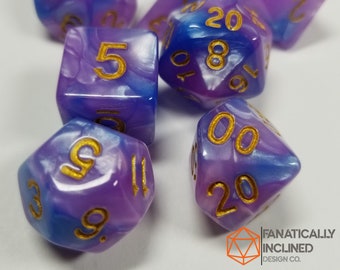 Purple Blue Mystic Swirl Dice Set DND Dungeons and Dragons D20 Critical Role Polyhedral Pathfinder RPG TTRPG