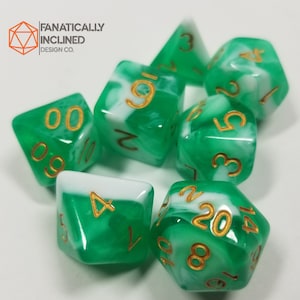 Limes and Cream w/Gold Dice DND Dungeons and Dragons D20 Critical Role Polyhedral Pathfinder RPG Tabletop Gaming TTRPG Emerald Jade Moss
