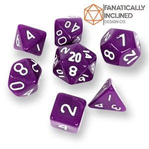 Mini 10mm Solid Purple 7pc Dice Set DND Dungeons and Dragons Critical Role Polyhedral Pathfinder RPG TTRPG Warhammer 40K White Ink image 1