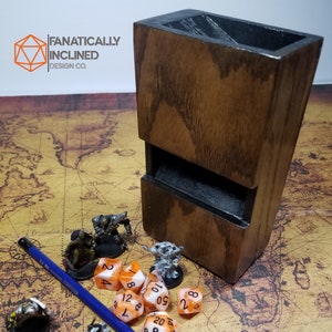 Oak Wood Dice Tower Dnd D20 Critical Role Handmade RPG Pathfinder D&D Table-top Gaming TTRPG Dice Roller Warhammer Brown Black Blue image 1