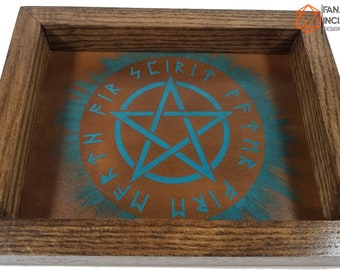 Red Elemental Pentacle Pagan Handmade Oak Wood Leather Dice EDC Valet Tray Dnd D20 D/&D Critical Role Pathfinder Witchcraft Free Shipping!