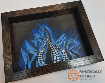 Niebieskie macki, ręcznie robione, dębowe, skórzane, EDC, tacka na kostki do gry Valet, DND, D20, wieża do gry krytycznej, Pathfinder, D&D, gra planszowa, RPG Cthulhu Lovecraft