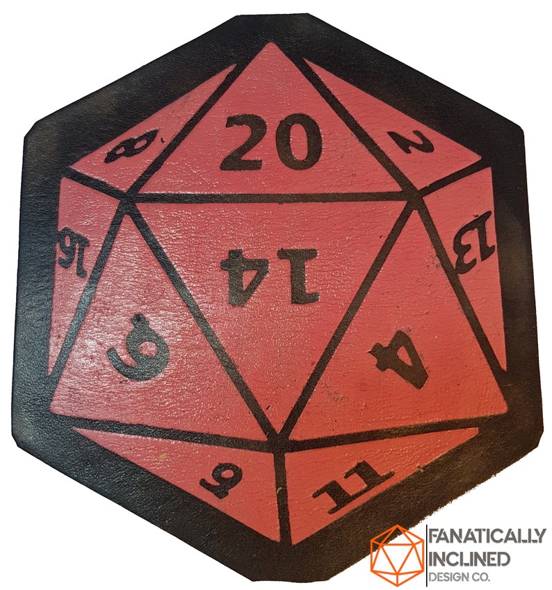 Leather Handmade D20 Coasters Dnd Critical Role RPG Pathfinder D&D Table-top Gaming TTRPG Gift Dungeons Dragons Polyhedral 20-Sided Nerdy Pink