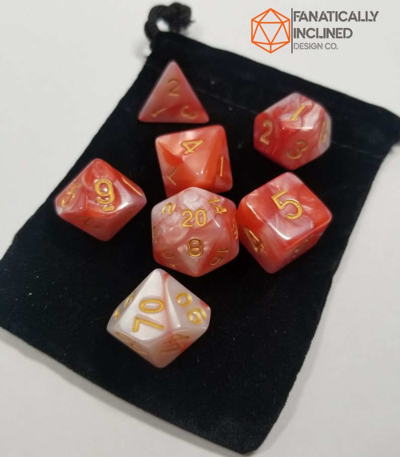 Red and White w/Gold Pearl Dice DND Dungeons and Dragons D20 Critical Role Polyhedral Pathfinder RPG Tabletop Gaming TTRPG Transformer holy Small Pouch