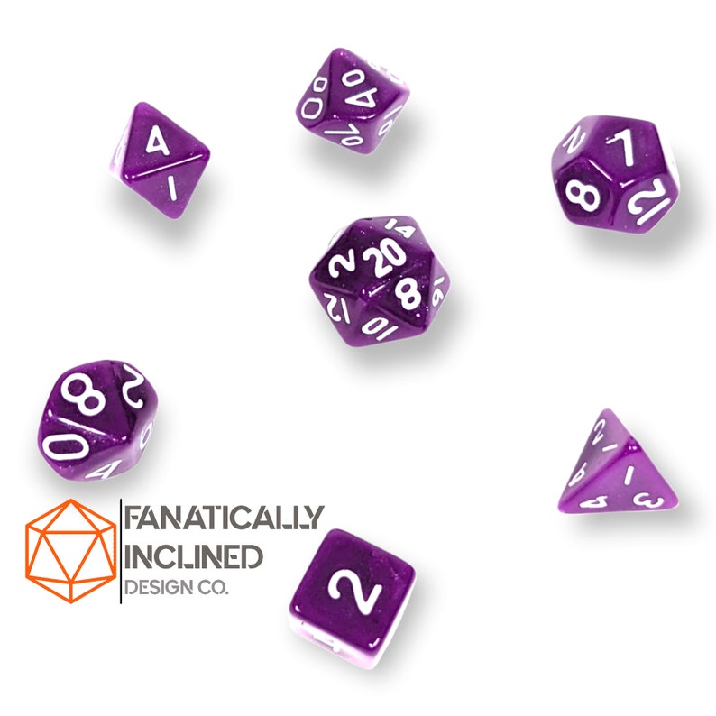 Mini 10mm Solid Purple 7pc Dice Set DND Dungeons and Dragons Critical Role Polyhedral Pathfinder RPG TTRPG Warhammer 40K White Ink image 2