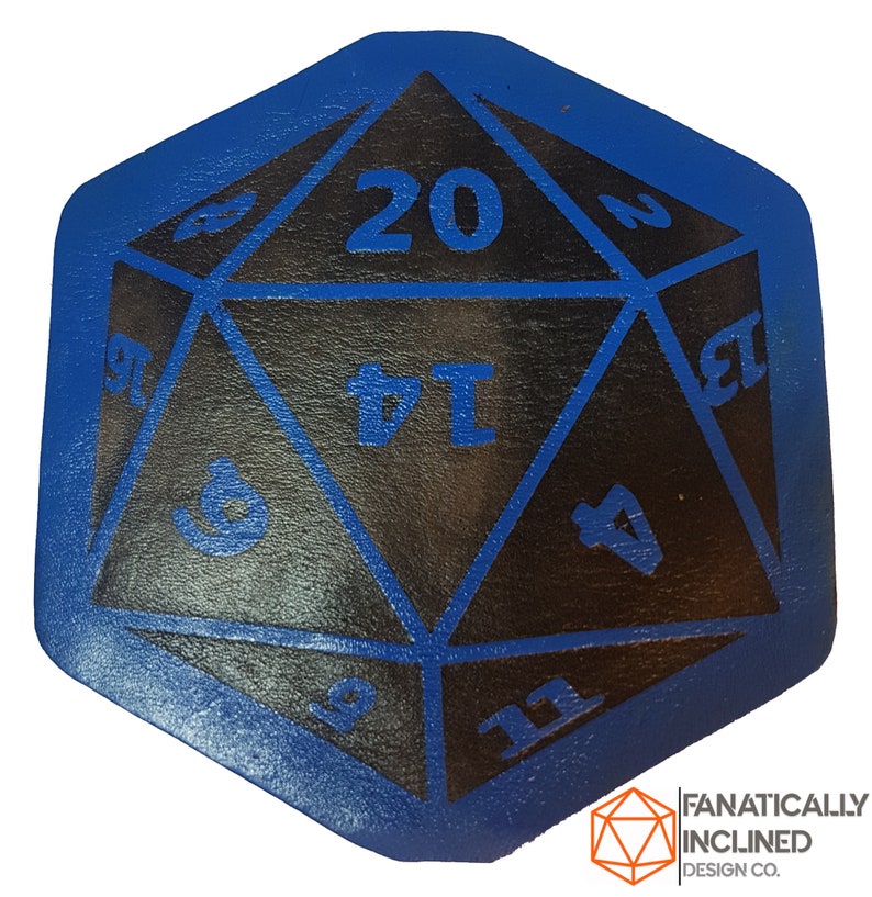 Leather Handmade D20 Coasters Dnd Critical Role RPG Pathfinder D&D Table-top Gaming TTRPG Gift Dungeons Dragons Polyhedral 20-Sided Nerdy Blue
